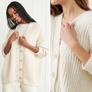 Jenni Kayne Alpaca Minimalist Capsule Ribbed Cocoon Boxy Cardigan Sweater M/L